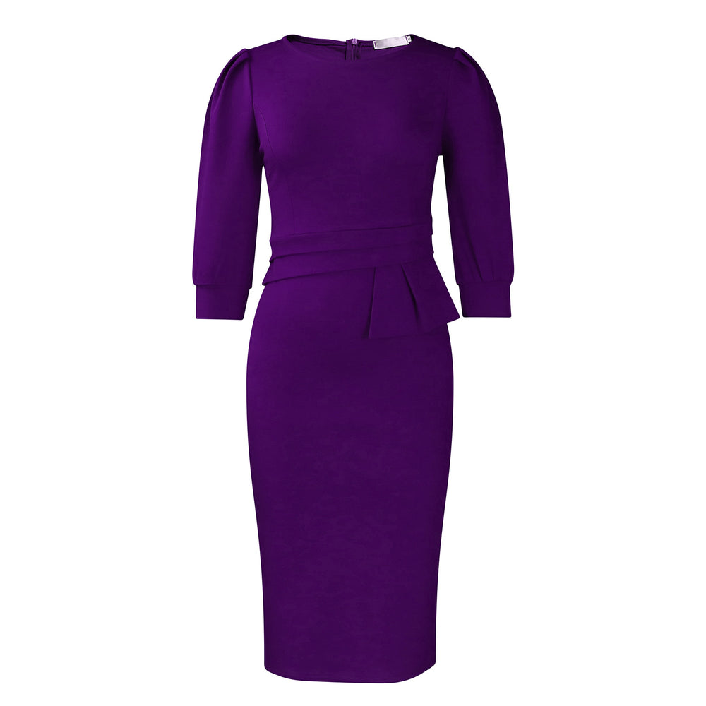 C8612 european and american plus size  new fashion solid color crew neck tie-waist ol bodycon african dress