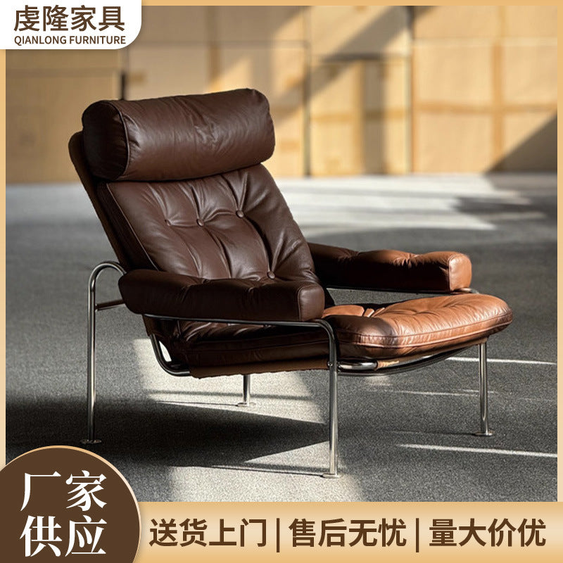 Genuine leather single sofa chair, medieval style rum chair, italian oil wax leather casual chair, living room casual sofa chair personalized