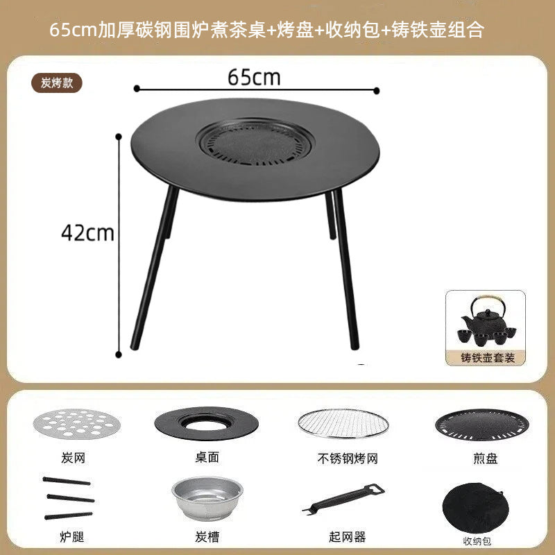 Outdoor bbq grill & tea brewing set - portable, detachable, smokeless patio bbq table - electric & charcoal dual-use grill