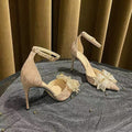 Women's sandals summer 2023 new rhinestone hollow butterfly bridesmaid shoes high heels fairy pointed toe single shoes women's stiletto heels