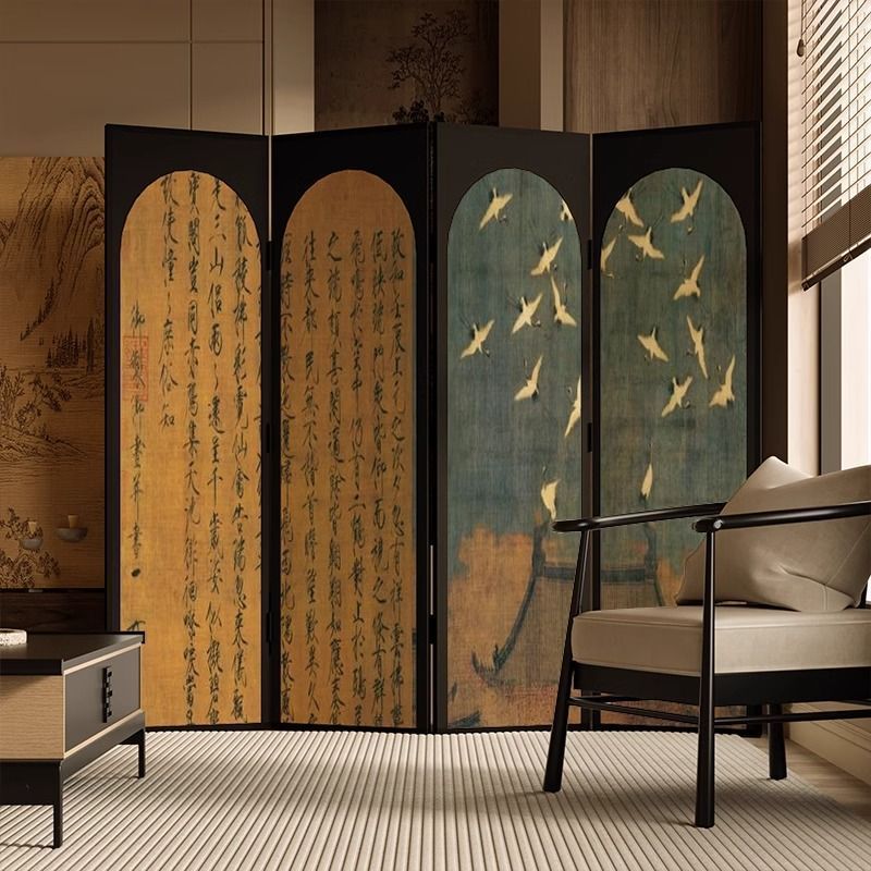 Oriental aesthetics neoclassical screen foldablemovable living room entrance tea room bedroom bedside song weizong crane folding screen