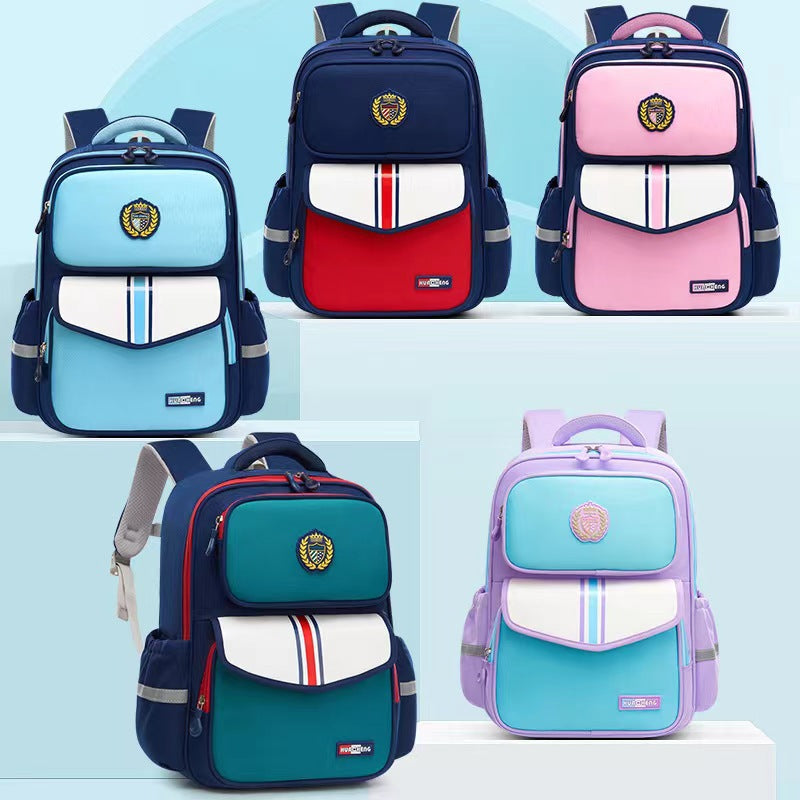 New arrival primary school students british style 1-6 grade stress relief spine protection lightweight large capacity school bag kids color matching backpack