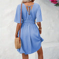 Amazon cross-border fashion: elegant a-line midi dress - new summer collection, high-waisted, ruched detail