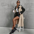 cross-border european and american style retro patchwork windbreaker asymmetrical color block turn-down collar single-breasted loose casual overcoat