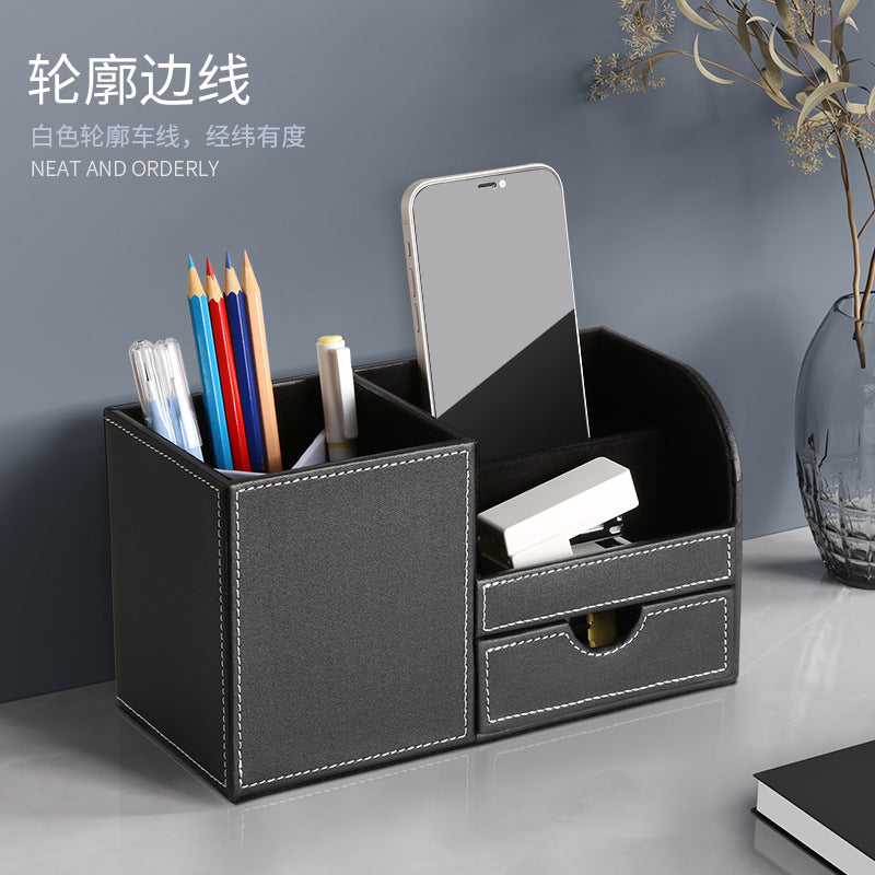 Business Office Pen Holder Modern Simple Office Storage Box Multifunctional Desktop Stationery Leather Storage Rack