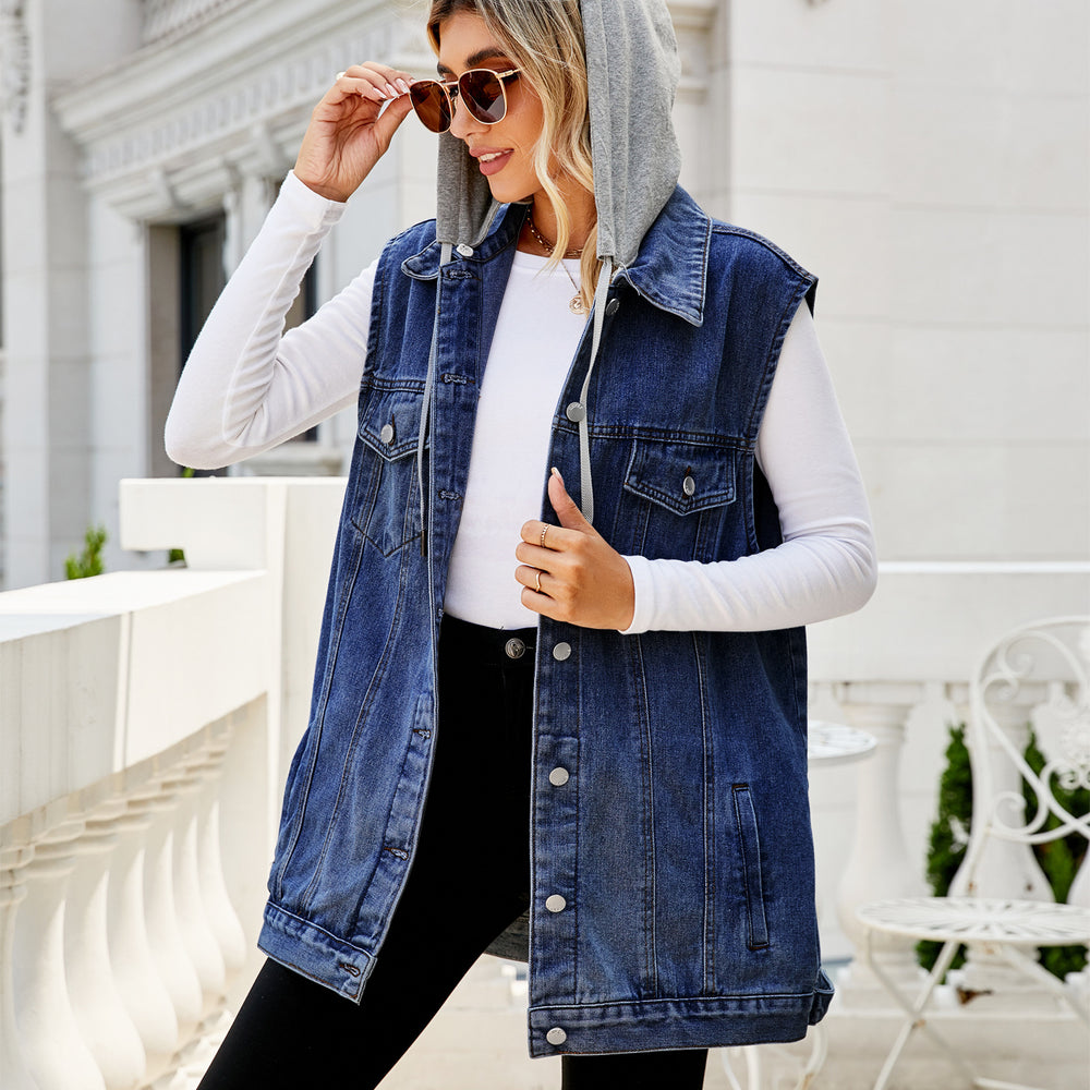 spring new european and american cross-border women's fashion  independent store classic washed denim vest top