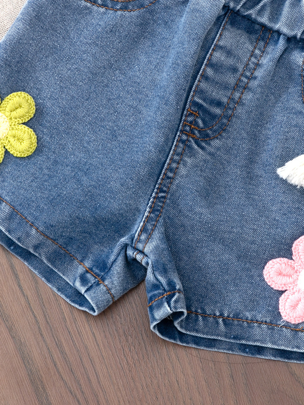 cross-border e-commerce girls' cute tank top print + denim shorts autumn outfit