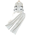 Fashionexportv necksweetcardigantopsloose pantsknittingtwo-piece setfemalefall and winter silmelegantsuit