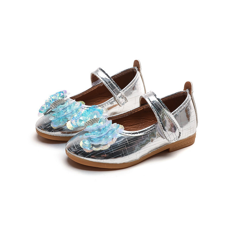 Girls'  spring new bowknot soft sole princess leather shoes for mid-to-large children - wholesale magic tape closure kids' shoes (direct from manufacturer)