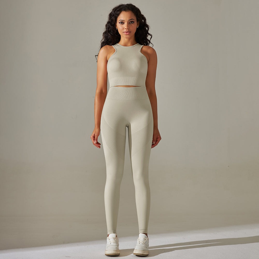 fashion seamless peach solid color tight high elastic vest yoga suit sports fitness yoga suit two-piece set