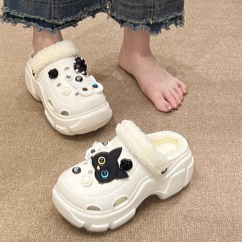 Clogs fleece-lined women's outwear winter 2023new arrivalthick soleincreased popularcasualheattechnon-slip cotton shoes for women