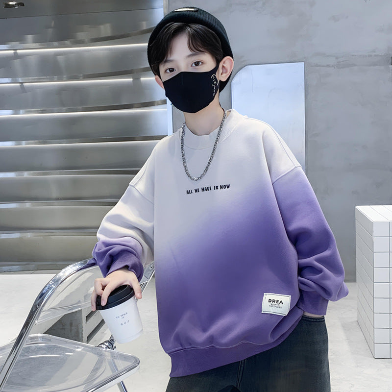 Boys' gradient hoodie - spring/autumn  new style, trendy kids' streetwear, autumn top, boy's base layer, cool & edgy