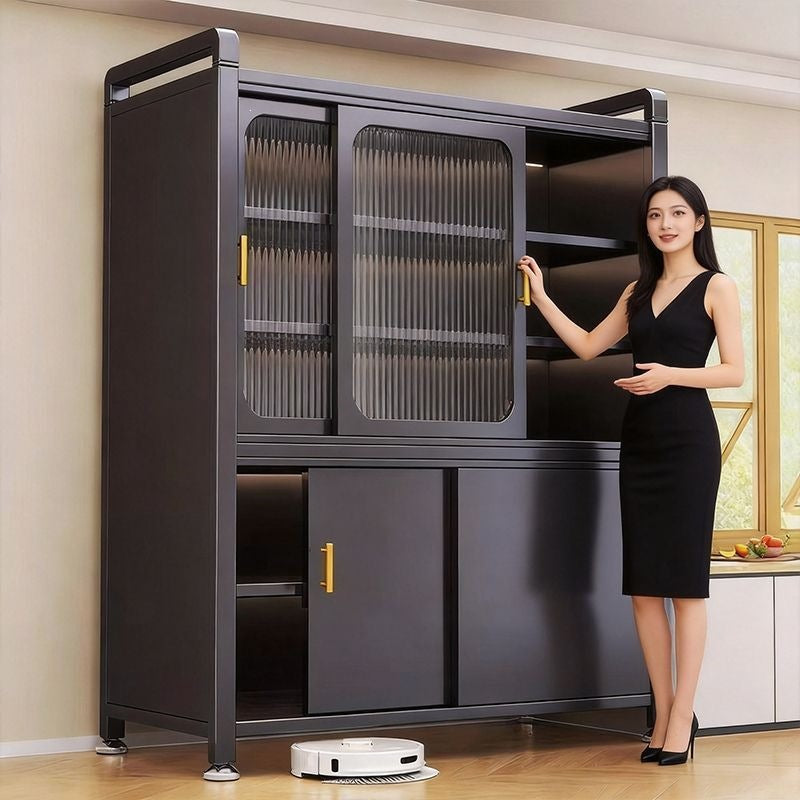 Kitchen storage rack multi-layer floor-standing storage sideboard sliding door dust-proof cabinet multi-functional storage cabinet bowl cabinet
