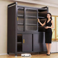 Kitchen storage rack multi-layer floor-standing storage sideboard sliding door dust-proof cabinet multi-functional storage cabinet bowl cabinet