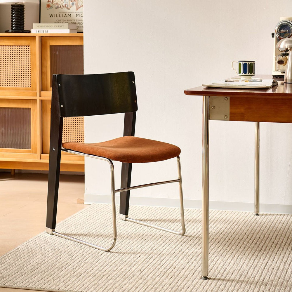 Retro wabi-sabi style magu chair small apartment medieval back dining table and chair fabric upholstered stackable casual dining chair