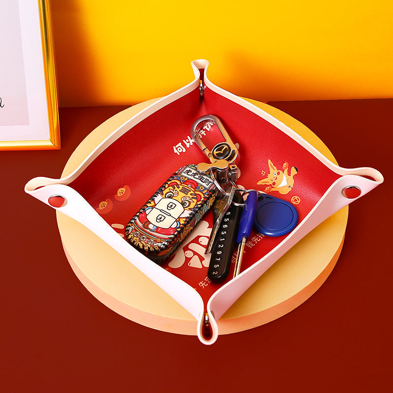 Guochao desktop bedroom storage box entrance living room cartoon multi-functional key cosmetic storage tray coffee table ornament