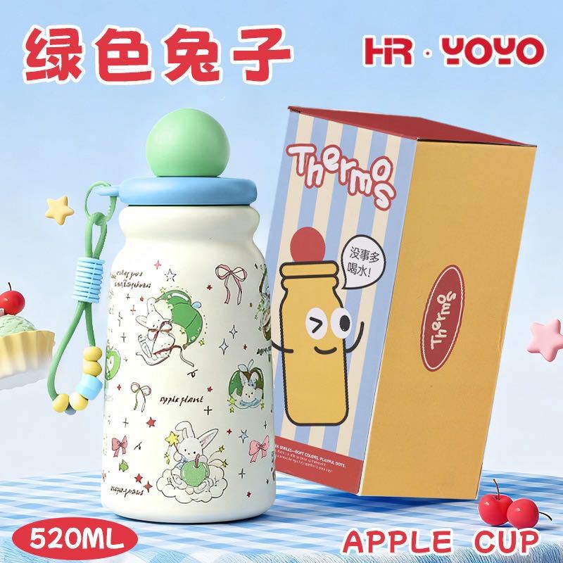 Cute new arrival high-looking cartoon stainless steel large-capacity thermos cup with cute hanging ornaments and portable water cup