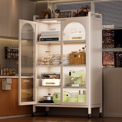 Household kitchen storage cabinet floor-standing multi-layer double door cabinet microwave dish storage cabinet movable storage rack