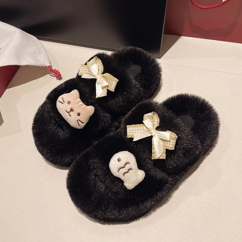Home casual super popular kitten and small fish fur slippers women's casualnon-slip easy to wear fashioneasiest for match cotton slippers for women