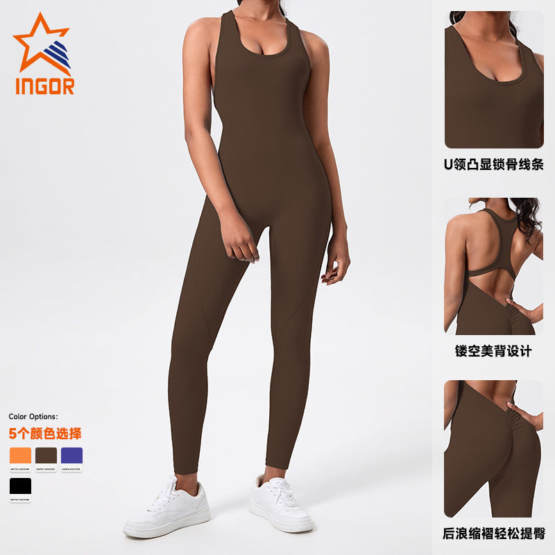 New arrival beautiful back sports yoga jumpsuit tight waist fitness wear guangzhou jinke sports goods co., ltd