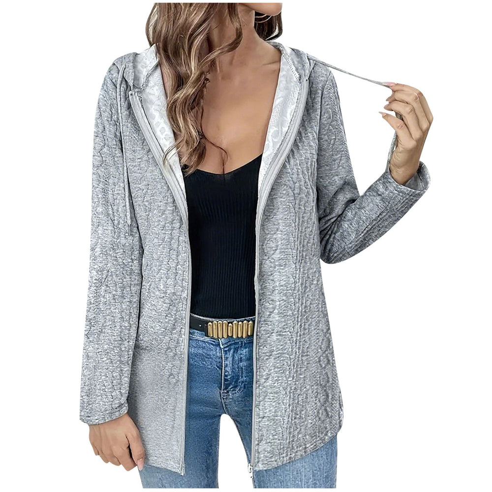 fashion cross-border women's spring fall and winterloose zipper long sleeves hooded tops casual cardiganoutwear