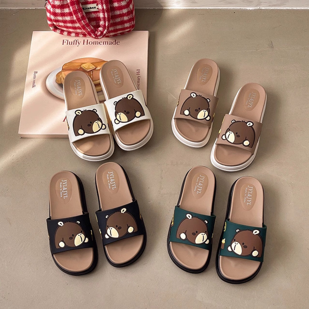 Cute cartoon slippers women's summer outdoor wear thick sole home indoor bath non-slip office soft sole flip-flops