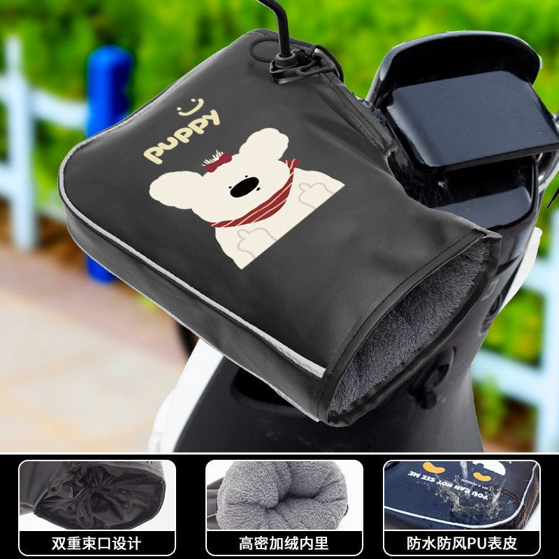Handlebar covers winter warm fleece-lined electric vehicle cotton-padded motorcycle waterproof gloves thickened windproof cold-resistant pu cycling gloves