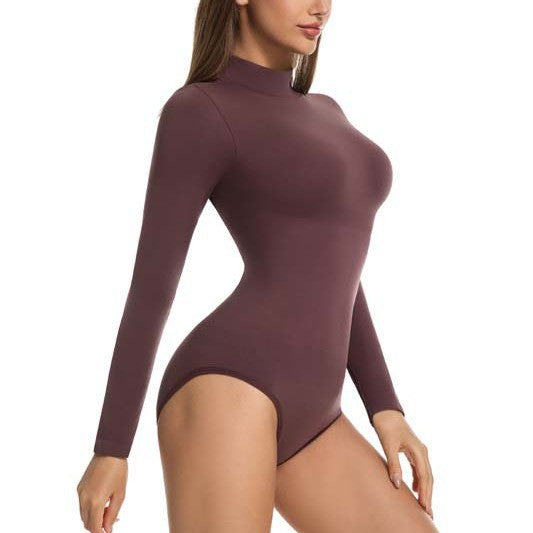 Customized   hot-selling long-sleeved waist sculpting one-piece seamless turtleneck onesie