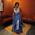 african women's fashion:  summer new collection - printed v-neck cami top and asymmetrical midi skirt set