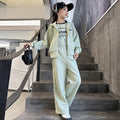Girls' spring/autumn outfit set: new fashionable  jacket and wide-leg pants two-piece casual set for girls (sizes for mid-to-large children)