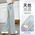 Girls' summer lightweight pants  new style: wide-leg pants for older girls, slim-fit straight-leg tencel jeans for middle school students