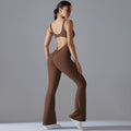 European and american cutout back bodysuit peach lift quick-dry tight workout gym outfit flare leg yoga jumpsuit for women