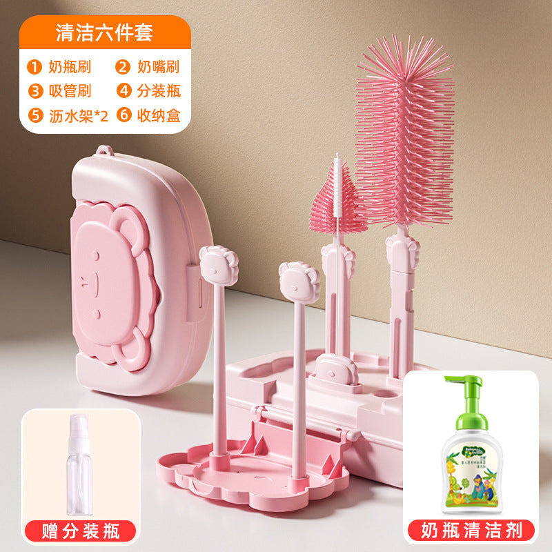 Portable silicone baby bottle brush - gentle cleaning brush for bottles - newborn bottle brush set for home use