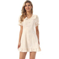 Amazon european and american plaid wood ear dress for women  summer new style puff sleeve doll collar skirt