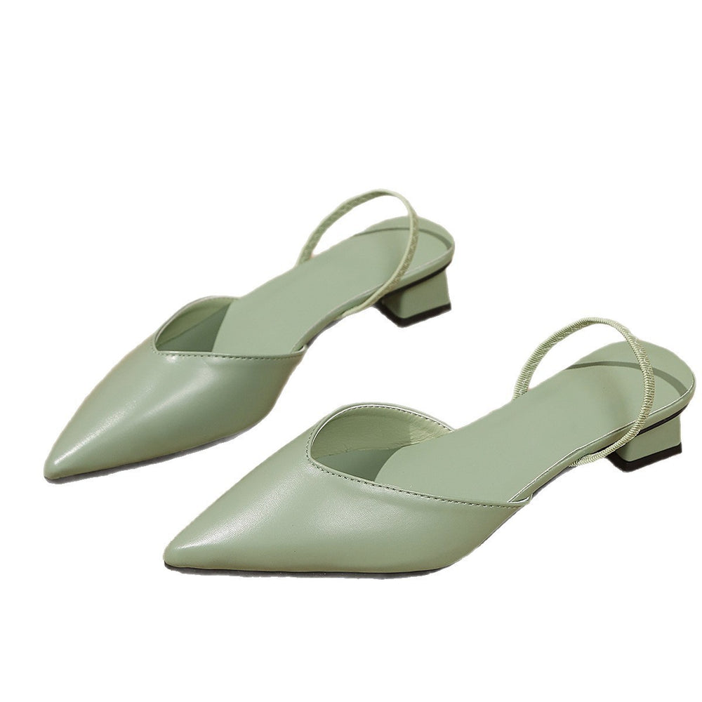Exportplus size women's shoes 2026 spring and summer new arrival pointed thick heel medium heel flats women's back empty toe cap sandals women
