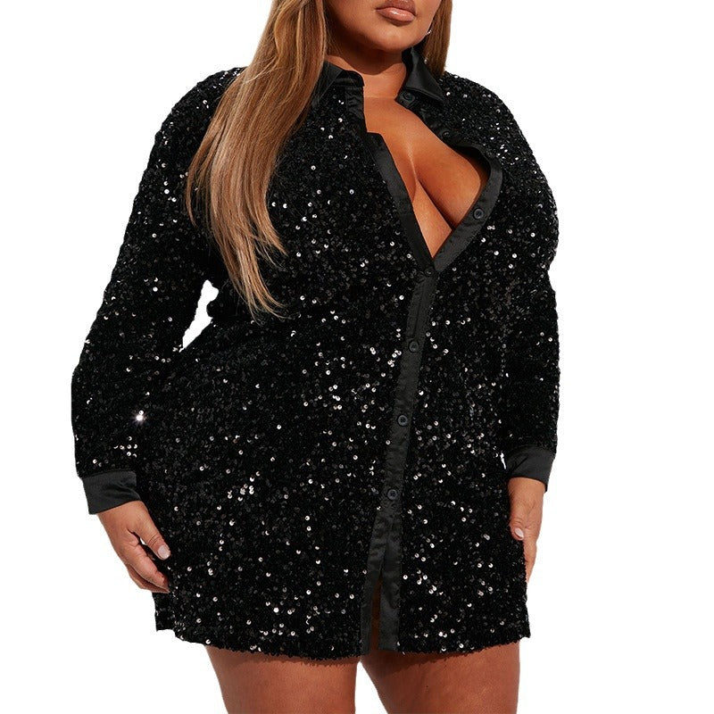 new european and american cross-border  direct sales holiday party single-breasted fashion sequin long sleeve women's outerwear