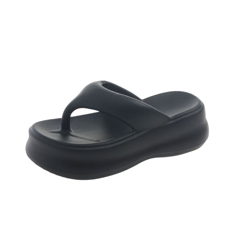 Summernew arrivalevathick sole flip-flops women's outwear height-increasing soft bottompure color flip-flops niche ins trend