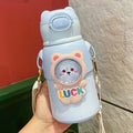 Cute and fun kids' insulated water bottle - 316 stainless steel, food-grade, cartoon design, portable student straw cup