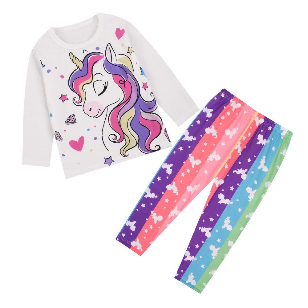 Flame-retardant kids home wear suitgirl youth air-conditioning autumn clothes and long trousers thin close-fitting source factory wholesale