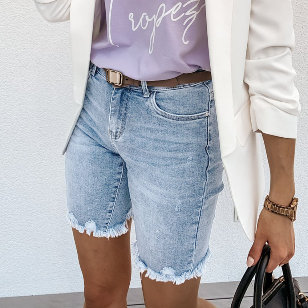 European and american summer new arrival cross-border  distressed denim shorts  fashion raw hem fringe jeans women's