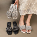 Plus size women's slides for export -  summer new arrivals: european & american fashion rhinestone flat one-strap sandals