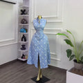 European and american cross-border women's fashion:  summer new arrival - elegant blue floral slim-fit sleeveless slit dress