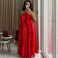 European and american cross-border women's fashion:  summer new arrival - elegant sweet halter neck 3d floral ruffle trim cami dress