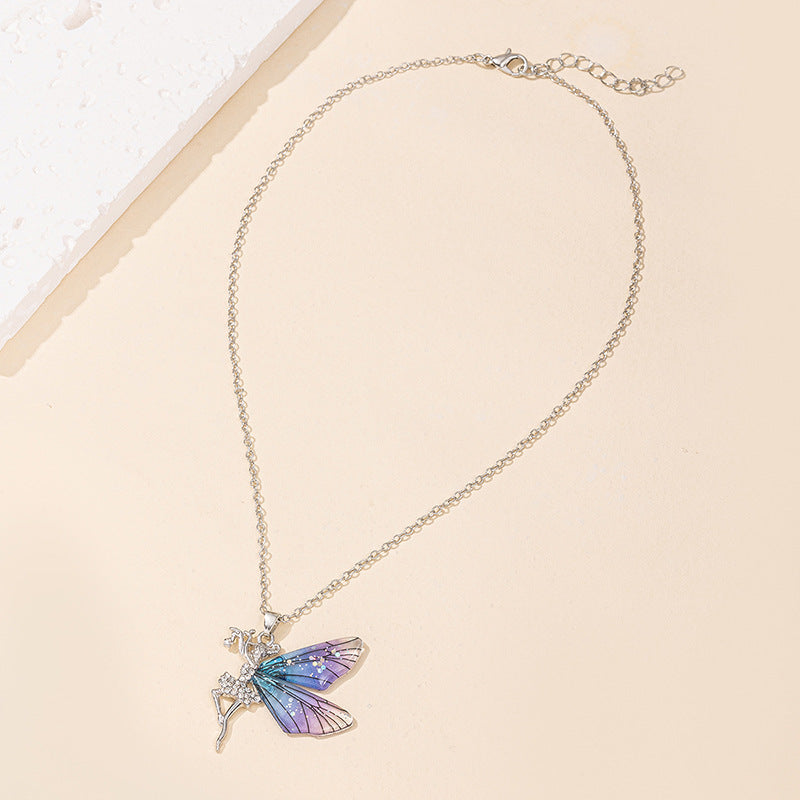 2024 autumn new arrival: cross-border e-commerce jewelry - diamond-studded dancing girl pendant, trendy & unique butterfly wing necklace