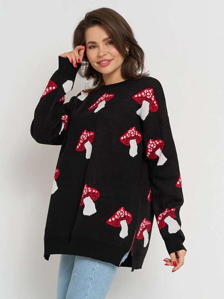 Cross-border European and American women's clothing casual ins mushroom long-sleeved crew neck sweater autumn and winter fashion loose pullover knitted sweater women