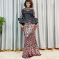 Plus size elegant sequin dress - slim fit, cinched waist, mid-sleeve - perfect for parties, performances, and hosting. cross-border sourcing, direct from the factory