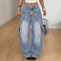 Fashionjeans women's sense of design deconstructed ripped loose pants high street hot girl washed high waistmopjeans