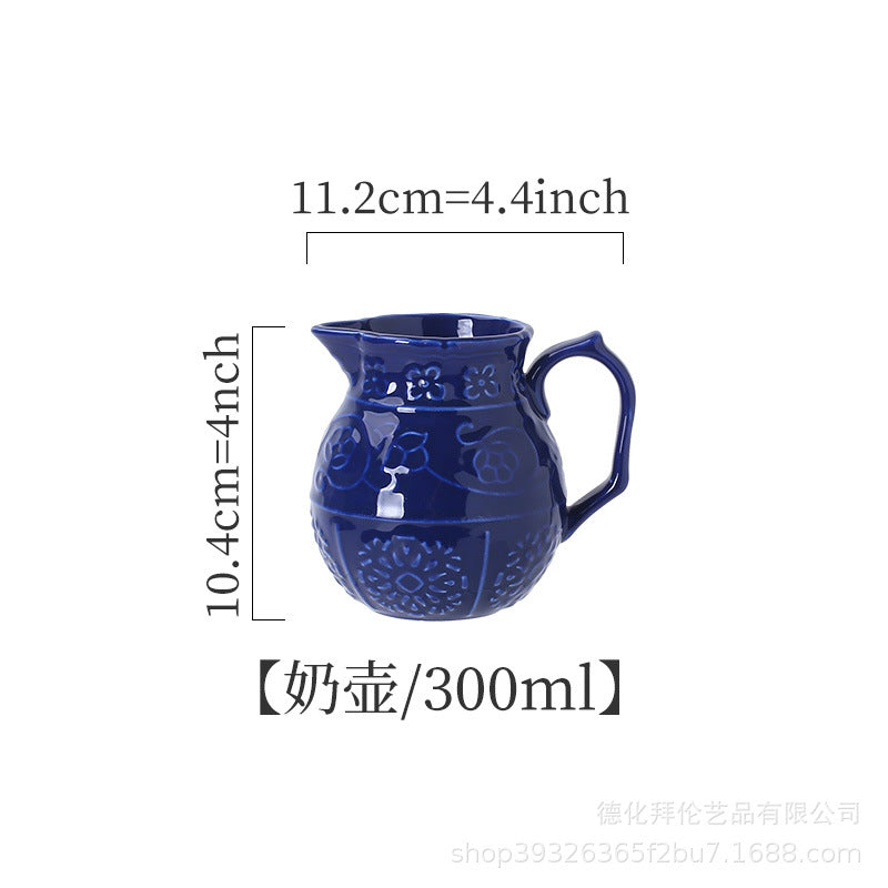 Embossed blue steak plate french western dinner plate personalized retro style ceramic milk jug sugar bowl suit tableware wholesale