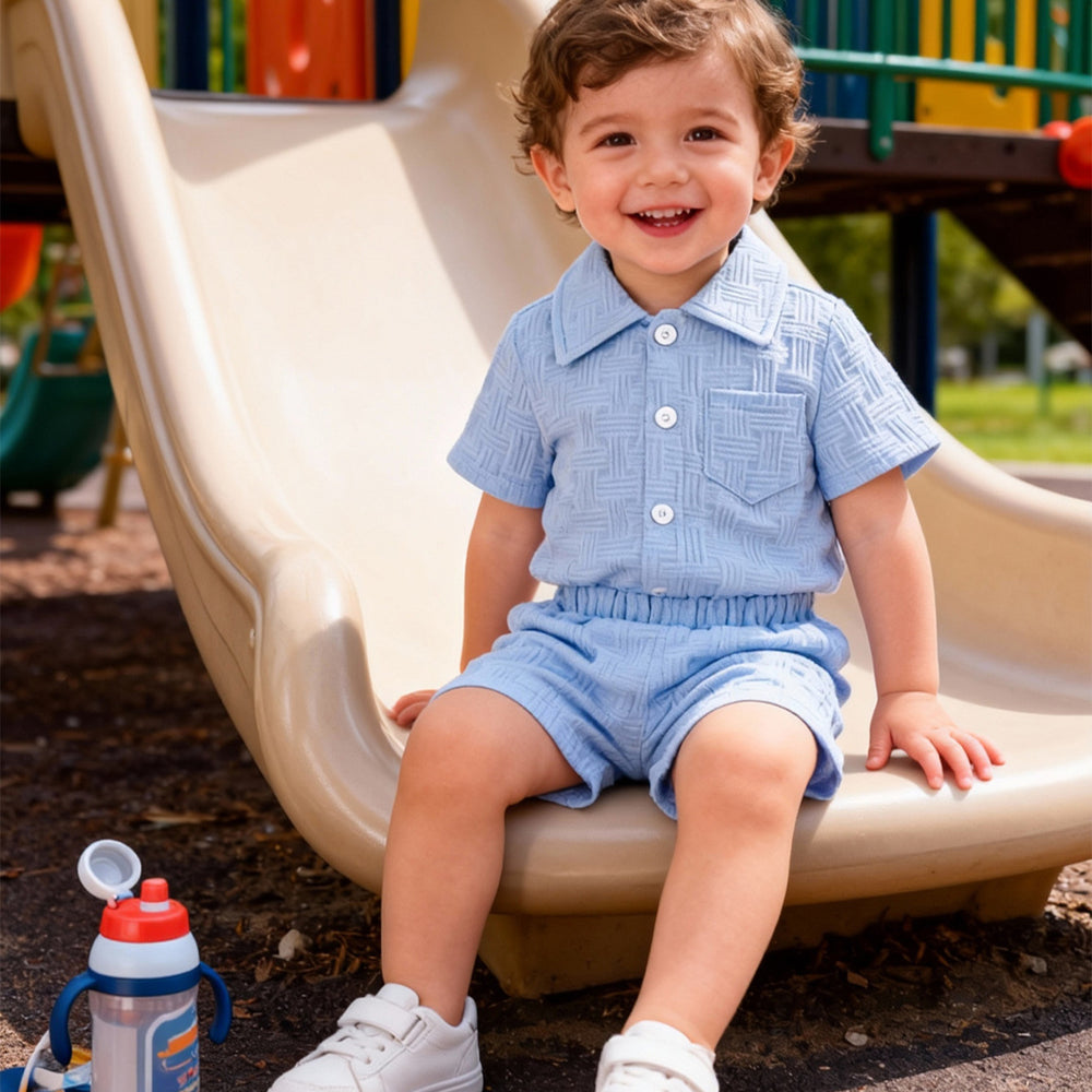 Baby boy casual turn-down collar textured fabric outfit set
