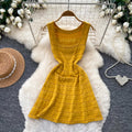 K-stylework clothing sleeveless square neckcut outdress women's summerhigh waist a-line skirt slimming look yellowelegant skirt